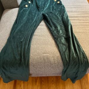 Green Velvet Pants with Button Detail